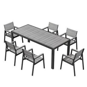 Gartenmöbel Set 189 cm – Aluminium Holzoptik | Für 4, 6 oder 8 Personen mit Armlehnstühlen - Yardwell