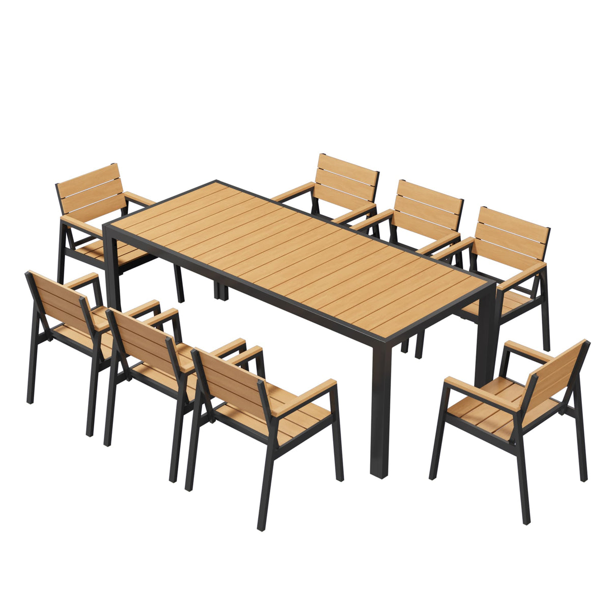 Gartenmöbel Set 189 cm – Aluminium Holzoptik | Für 4, 6 oder 8 Personen mit Armlehnstühlen - Yardwell
