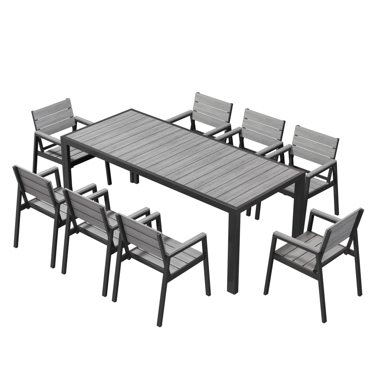 Gartenmöbel Set 189 cm – Aluminium Holzoptik | Für 4, 6 oder 8 Personen mit Armlehnstühlen - Yardwell