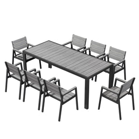 Gartenmöbel Set 189 cm – Aluminium Holzoptik | Für 4, 6 oder 8 Personen mit Armlehnstühlen - Yardwell
