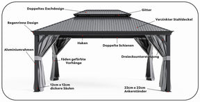 Pavillon 3.65X4.85m mit Stahldach, Seitenwand und Moskitonetz - Yardwell
