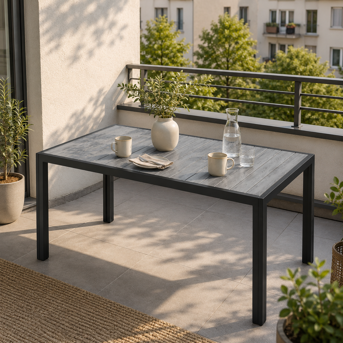 Gartentisch Holzoptik Wetterfest – Aluminium mit HIPS-Tischplatte