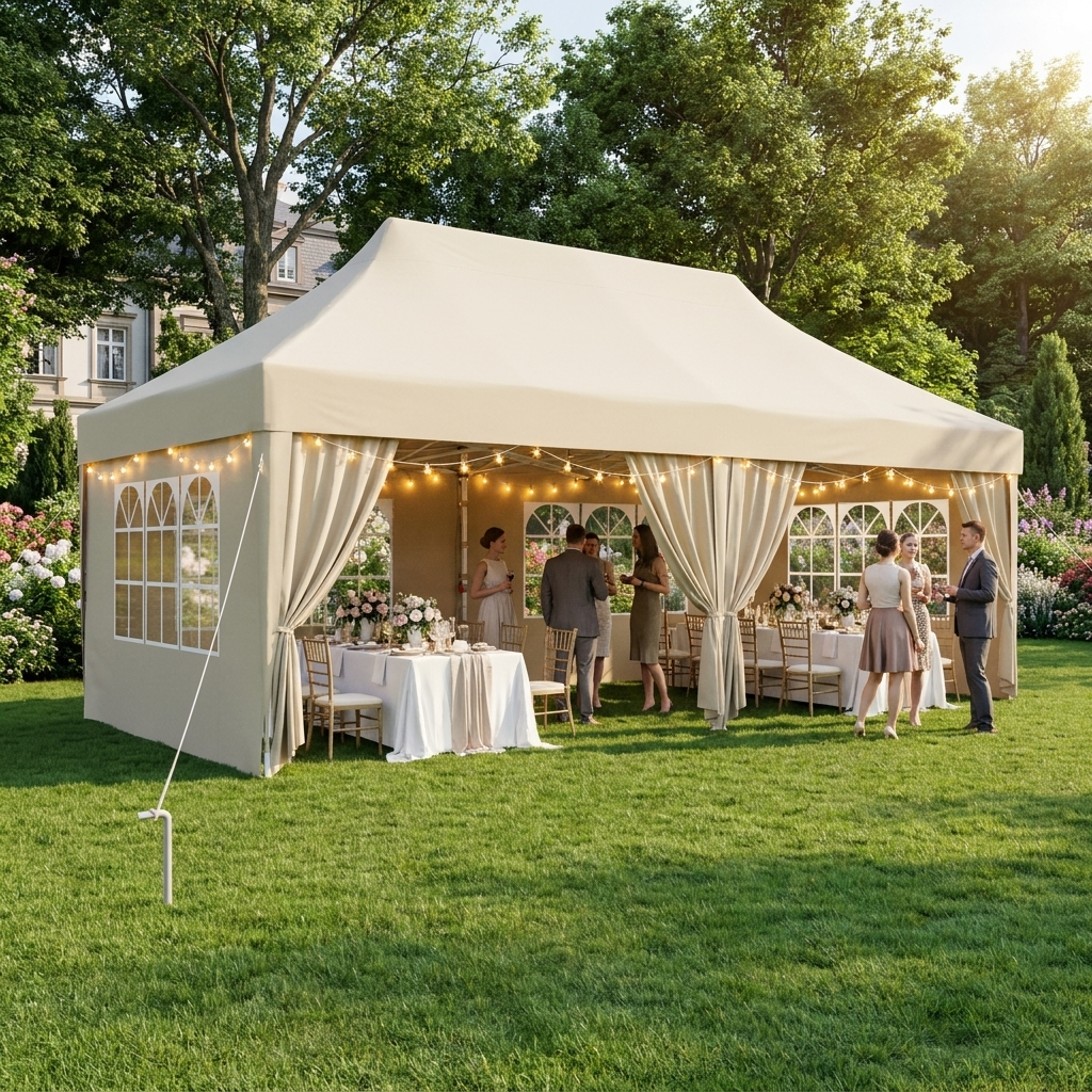 Erhöhter Faltpavillon Spitzdach-Optik – Höhenverstellbar, Wasserdicht