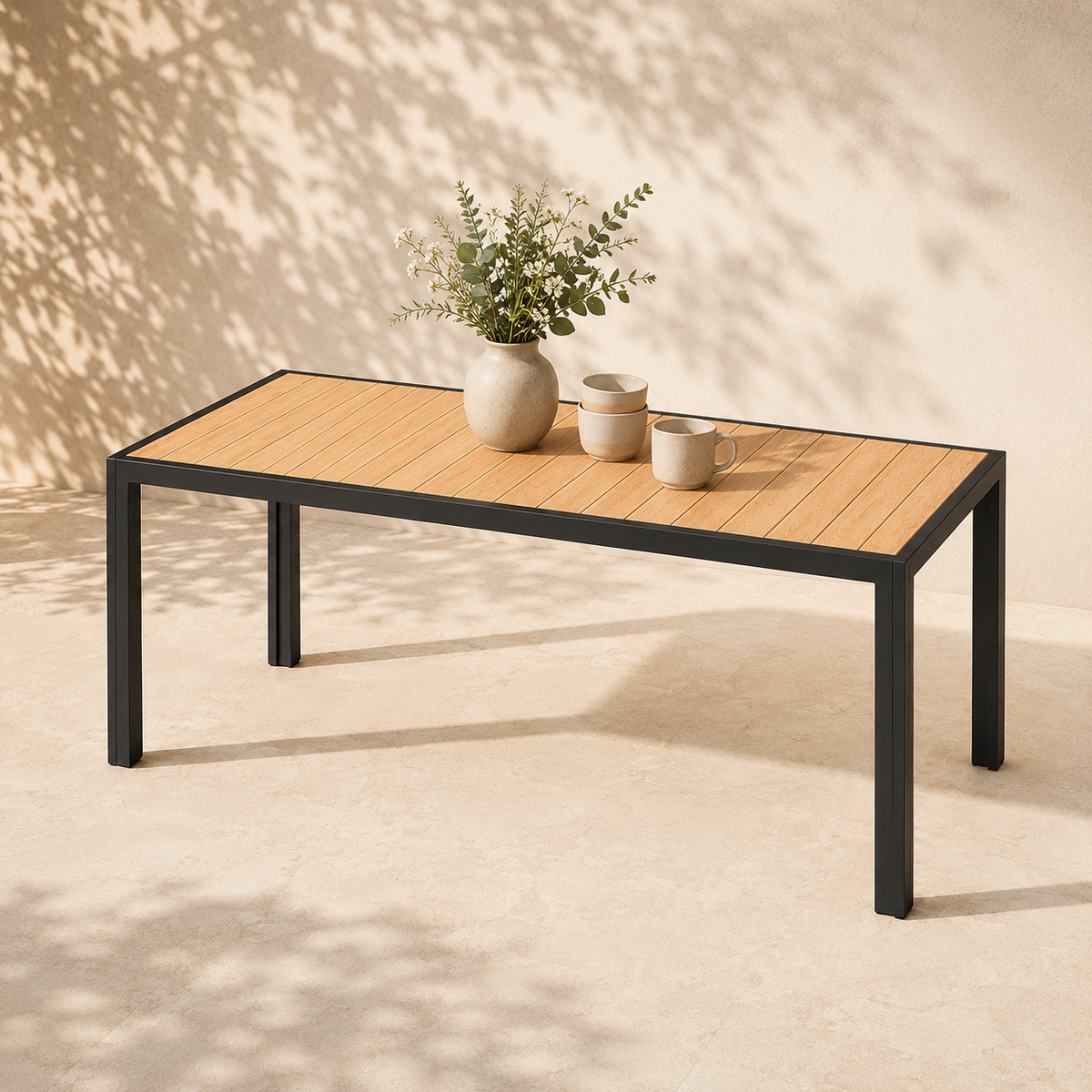 Gartentisch Holzoptik Wetterfest – Aluminium mit HIPS-Tischplatte