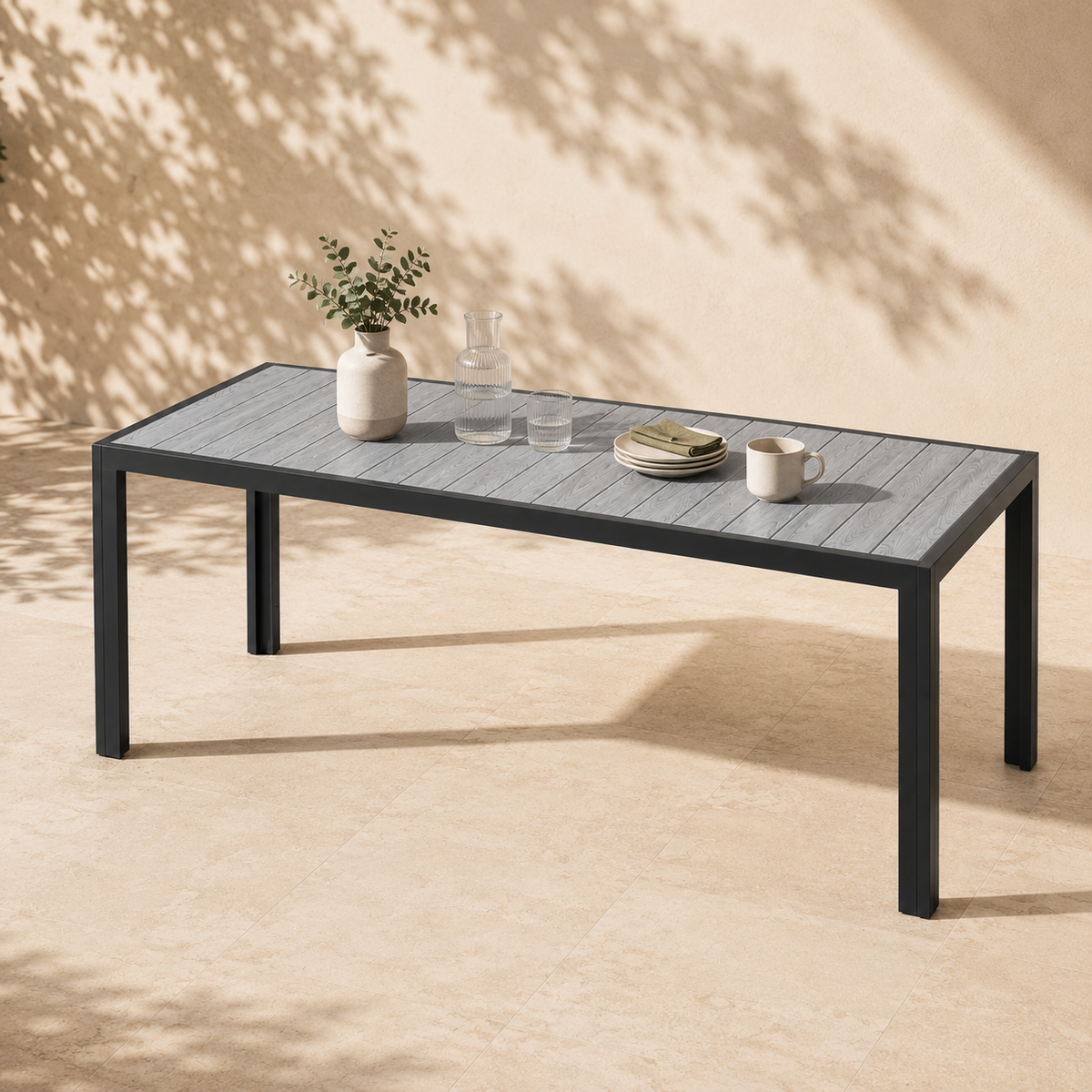 Gartentisch Holzoptik Wetterfest – Aluminium mit HIPS-Tischplatte