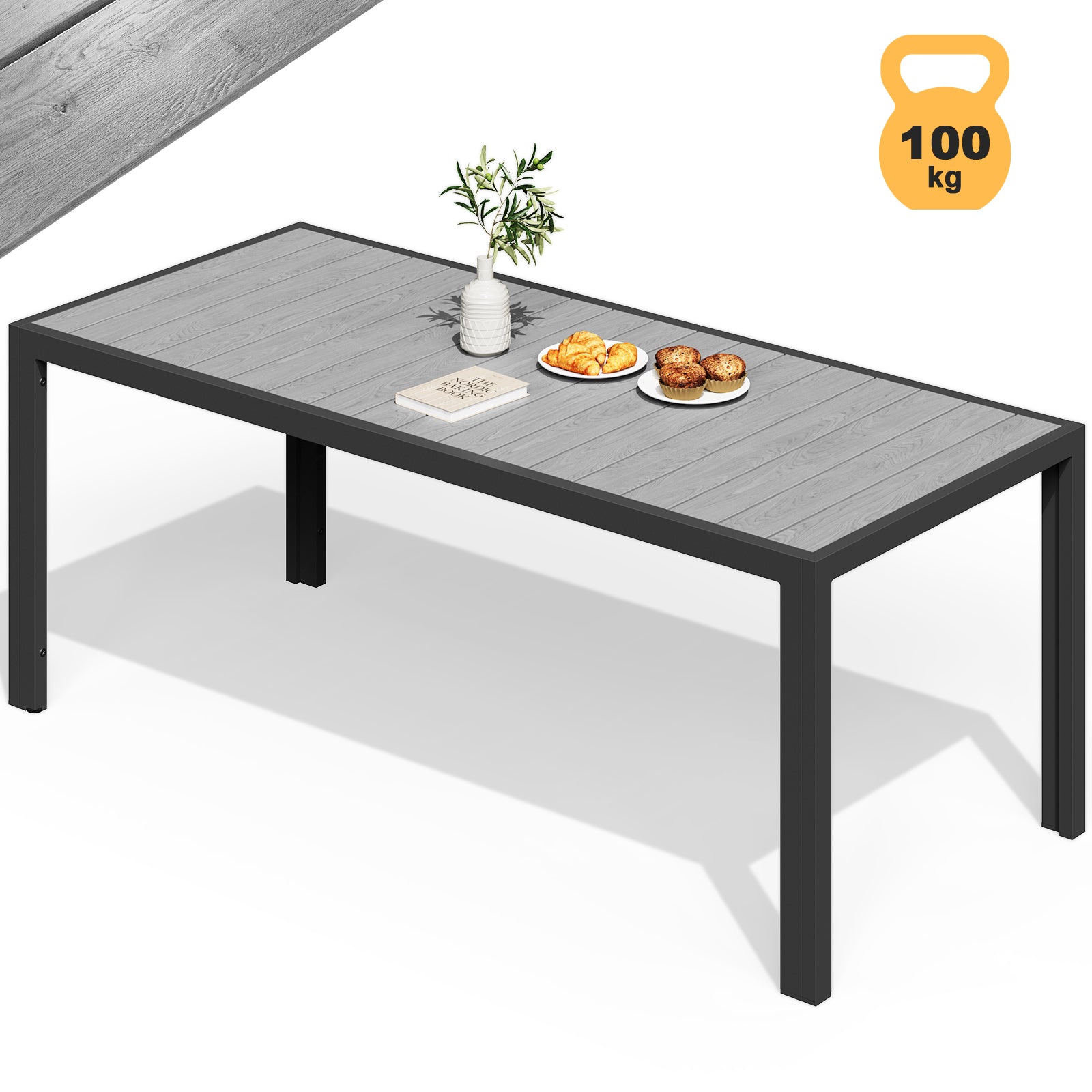 Gartentisch in Holzoptik – PS-Tischplatte & Aluminiumgestell, rostfrei	Rostfrei