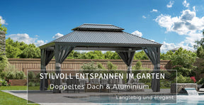 Pavillon 3.65X4.85m mit Stahldach, Seitenwand und Moskitonetz - Yardwell