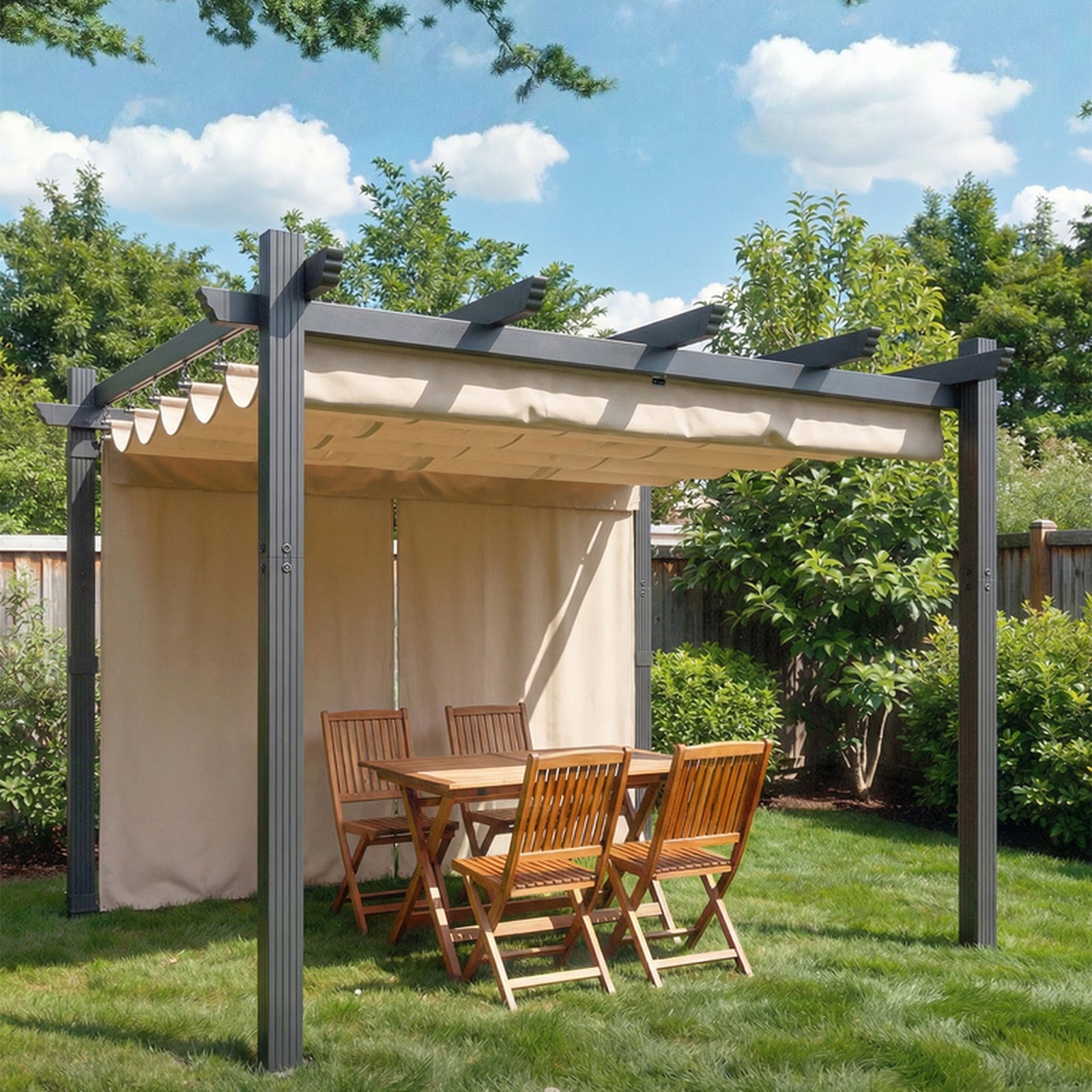 Yardwell Pergola Gartenpavillon mit einziehbarem Dach | 3x4m & 3x3m | Verstellbares Sonnendach | Wasserdicht & Stabil