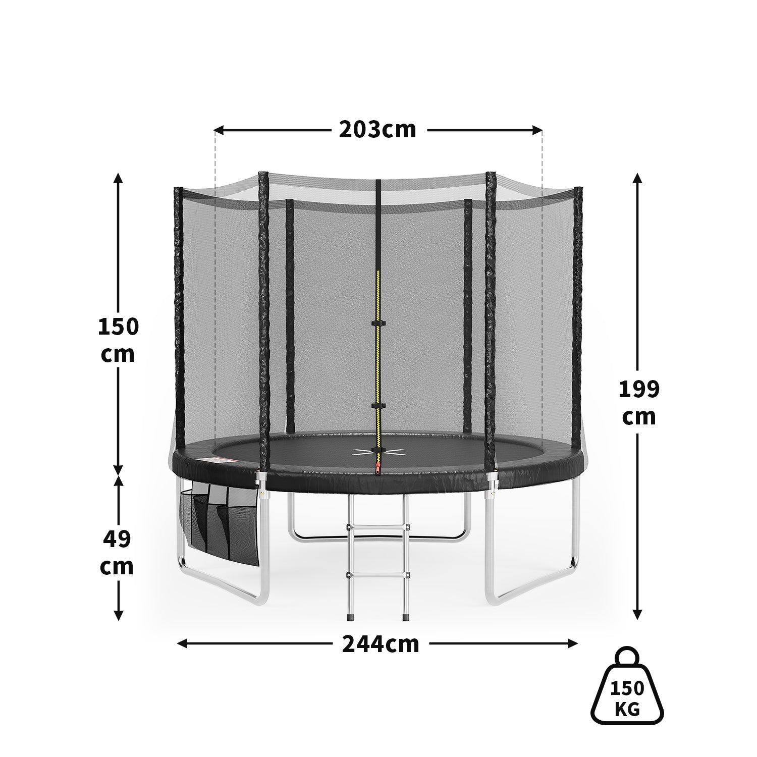 E1 Gartentrampolin mit Komplettset Netz Set und Leiter, Ø 183-427cm, Schwarz