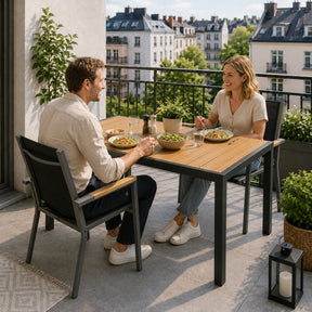 Balkonmöbel Set 150 cm – Aluminium in Holzoptik für 2 bis 4 Personen - Yardwell