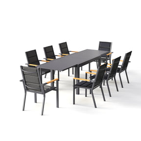 Gartenmöbel Set ausziehbar – Tisch 130–260 cm mit 6, 8 oder 10 Armlehnstühlen, Aluminium, 3 Farben - Yardwell