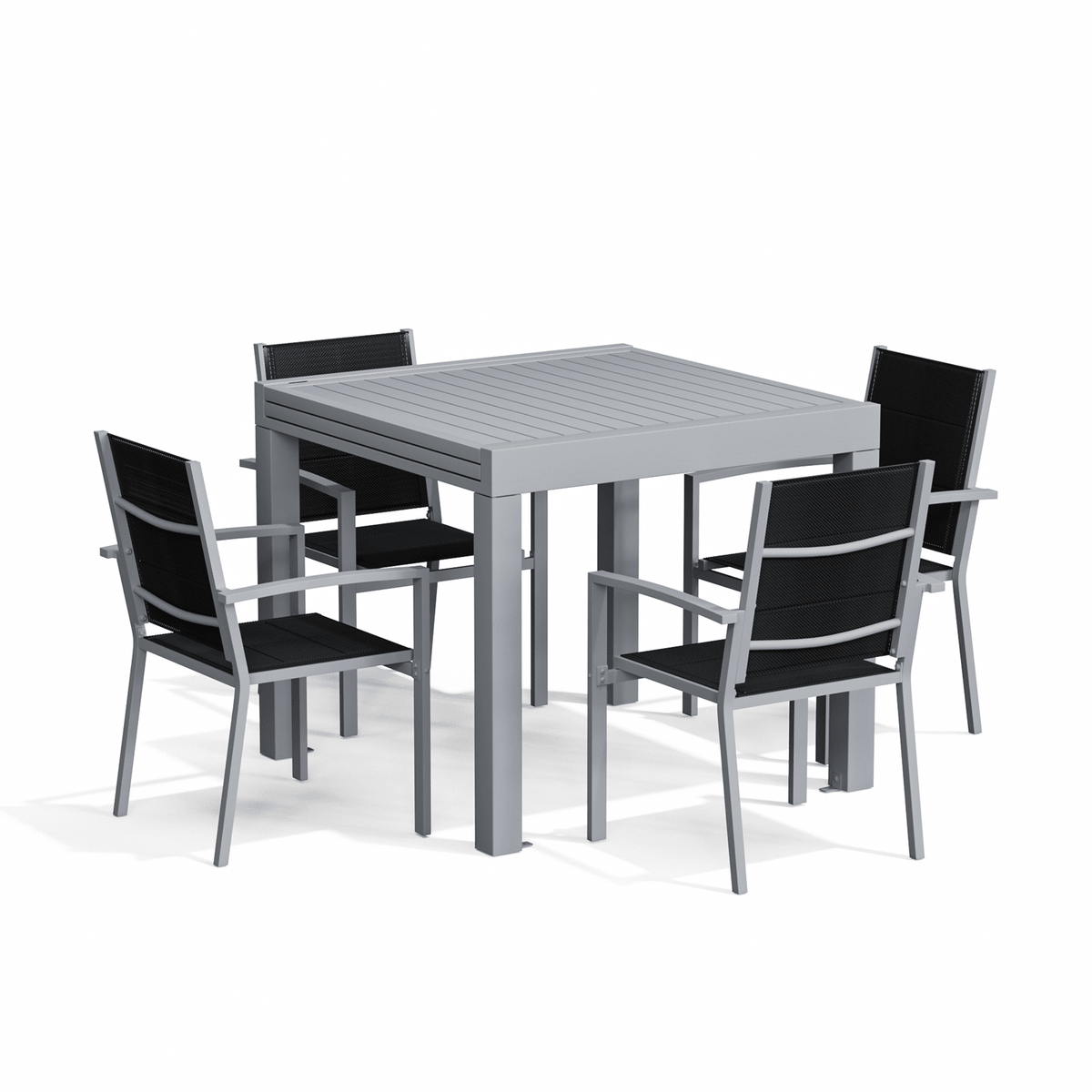 Balkonmöbel Set ausziehbar – Tisch 81–163 cm mit 2 oder 4 Armlehnstühlen, Aluminium, 3 Farben - Yardwell