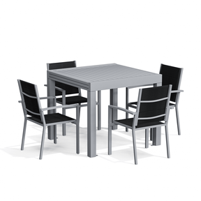 Balkonmöbel Set ausziehbar – Tisch 81–163 cm mit 2 oder 4 Armlehnstühlen, Aluminium, 3 Farben - Yardwell