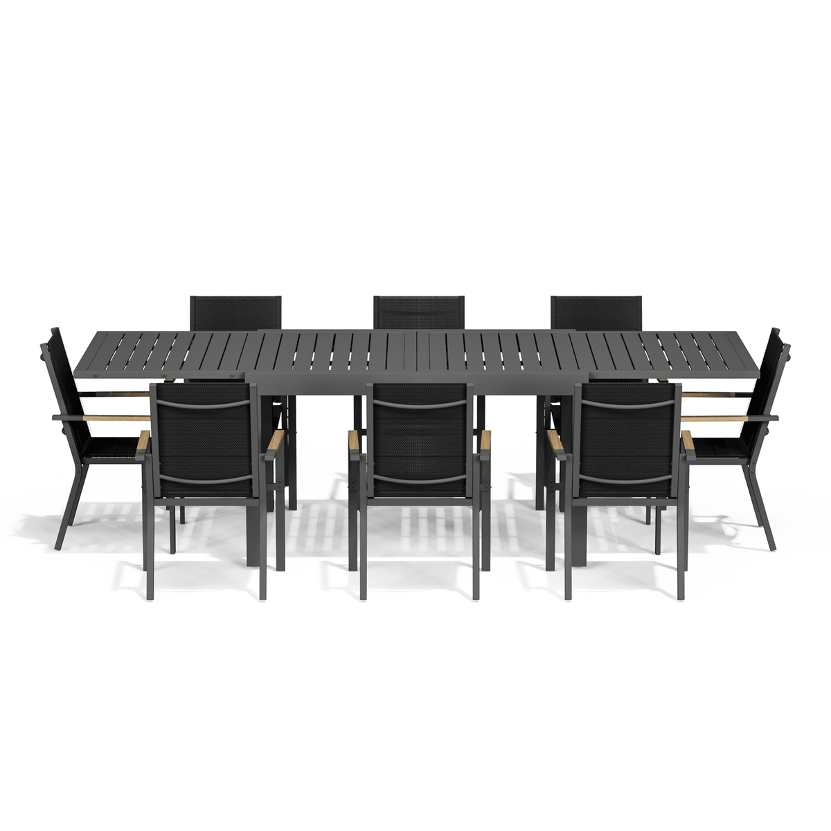 Gartenmöbel Set ausziehbar – Tisch 130–260 cm mit 6, 8 oder 10 Armlehnstühlen, Aluminium, 3 Farben - Yardwell
