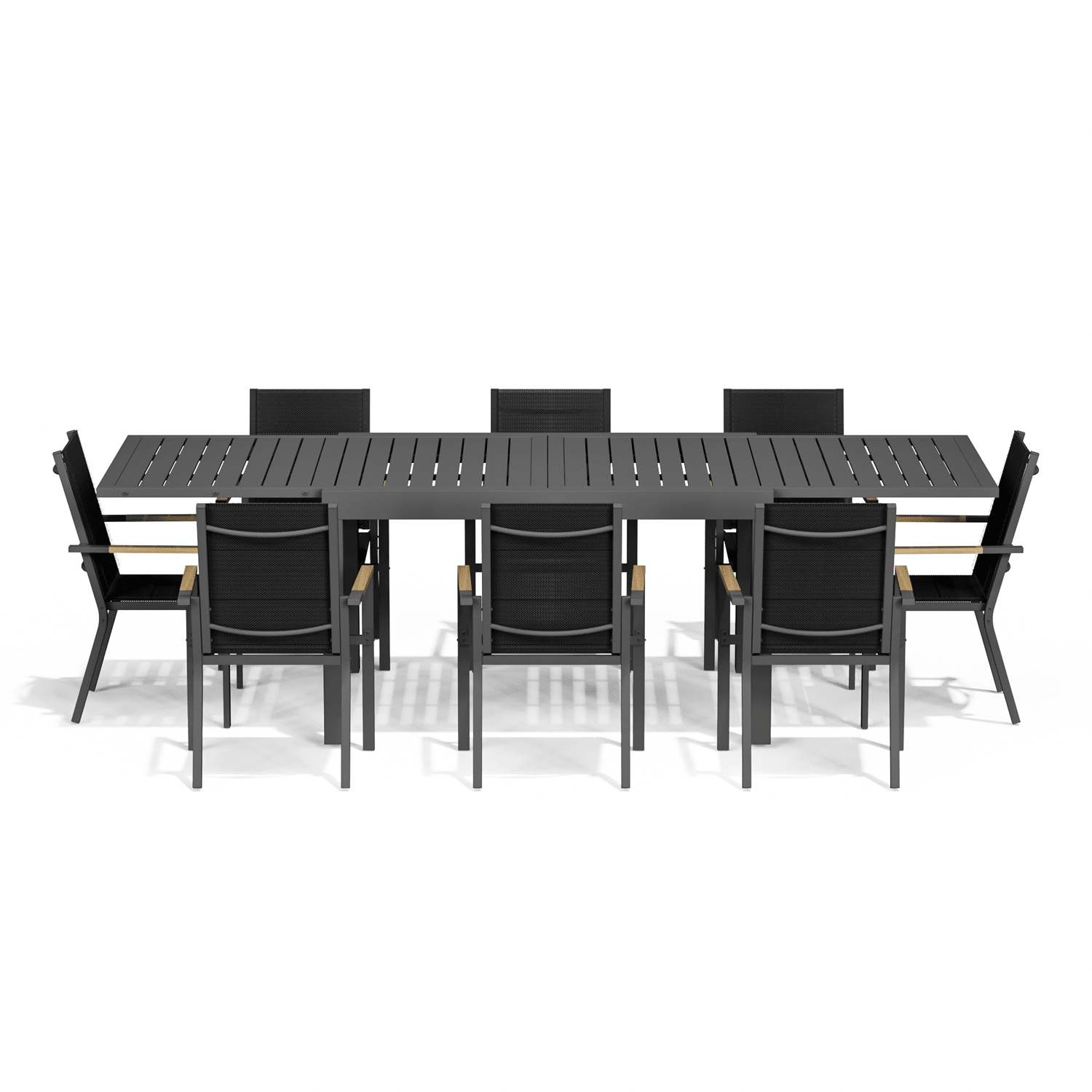 Gartenmöbel Set ausziehbar – Tisch 130–260 cm mit 6, 8 oder 10 Armlehnstühlen, Aluminium, 3 Farben - Yardwell