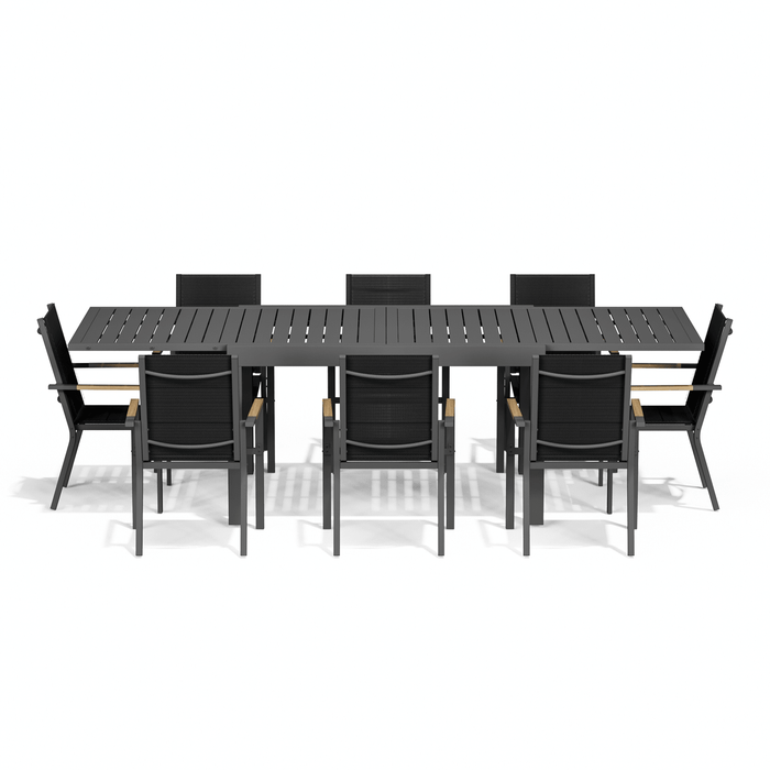 Gartenmöbel Set ausziehbar – Tisch 130–260 cm mit 6, 8 oder 10 Armlehnstühlen, Aluminium, 3 Farben