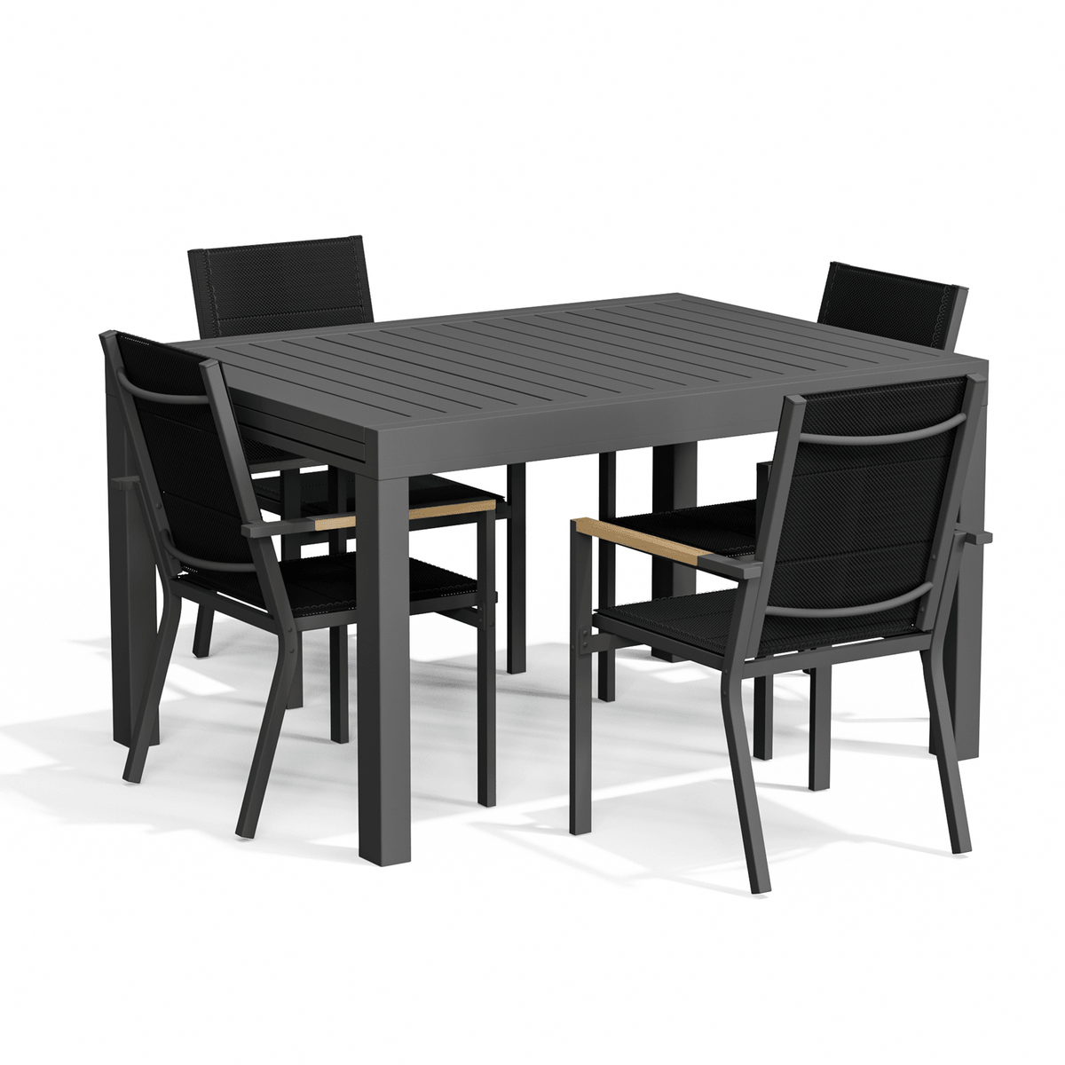 Balkonmöbel Set ausziehbar – Tisch 81–163 cm mit 2 oder 4 Armlehnstühlen, Aluminium, 3 Farben - Yardwell