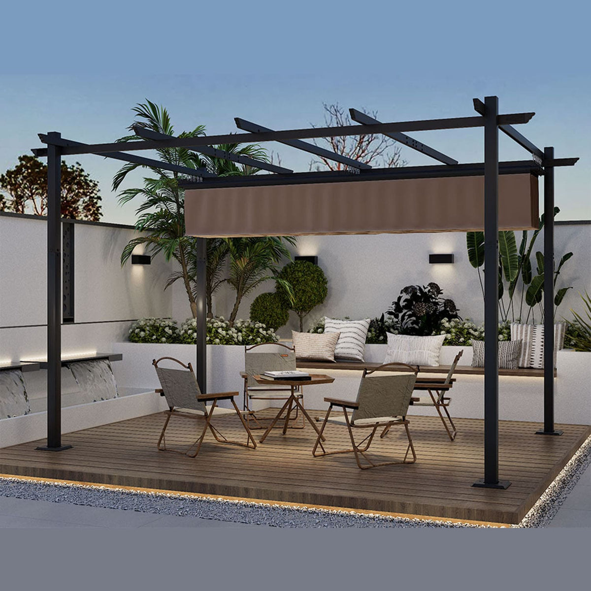 Yardwell Pergola Gartenpavillon mit einziehbarem Dach | 3x4m & 3x3m | Verstellbares Sonnendach | Wasserdicht & Stabil - Yardwell