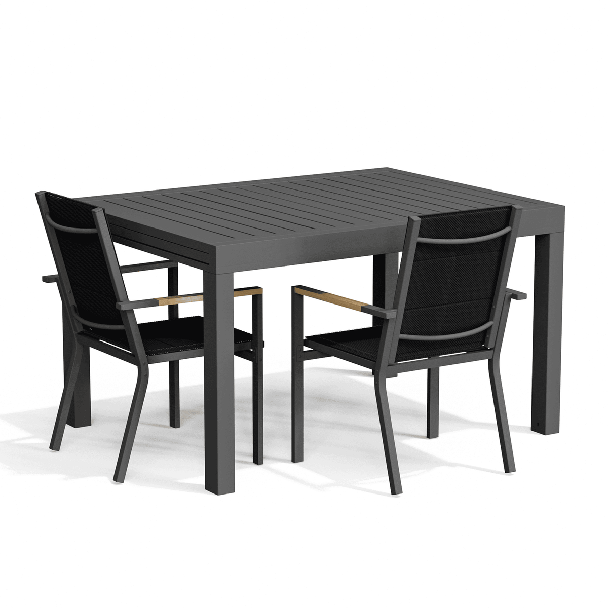 Balkonmöbel Set ausziehbar – Tisch 81–163 cm mit 2 oder 4 Armlehnstühlen, Aluminium, 3 Farben - Yardwell