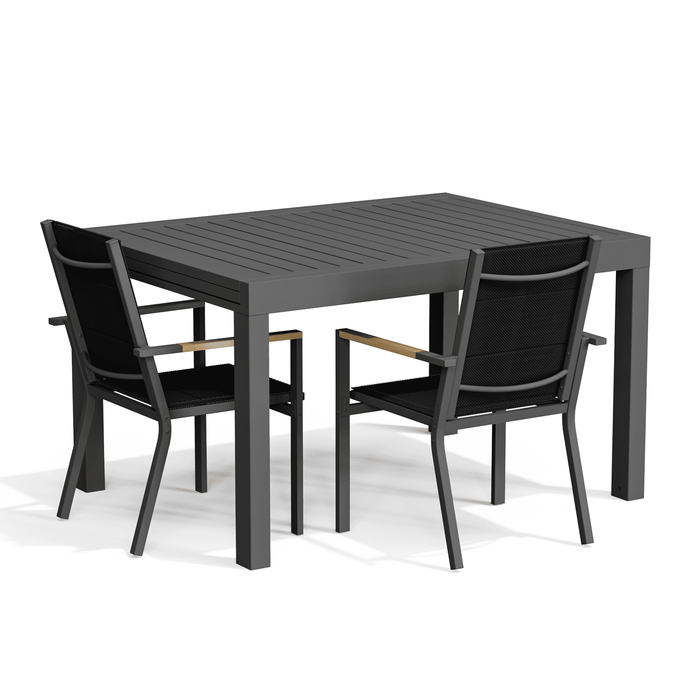 Balkonmöbel Set ausziehbar – Tisch 81–163 cm mit 2 oder 4 Armlehnstühlen, Aluminium, 3 Farben