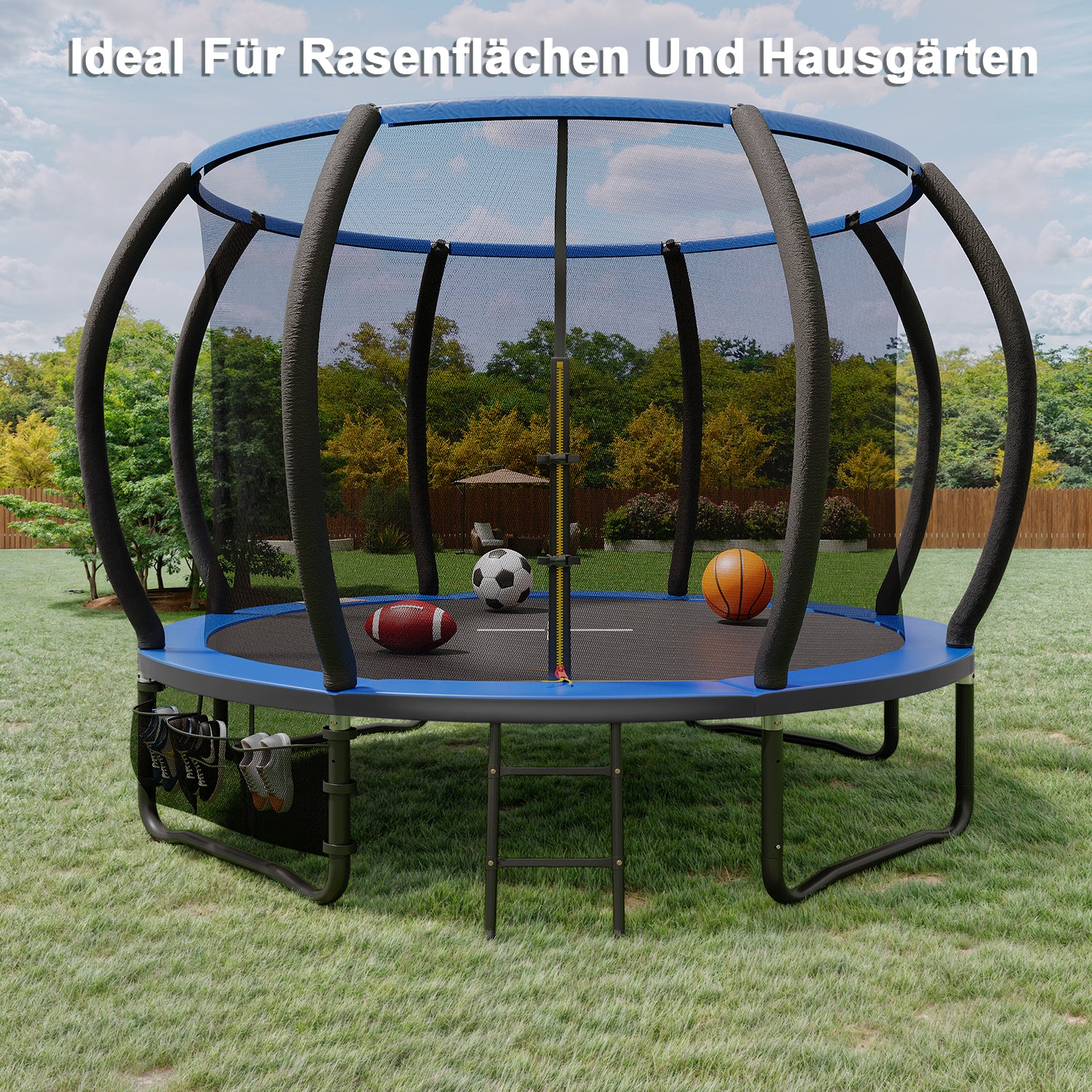 Trampoline mit Sicherheitsnetz und Leiter, Ø 244-427cm