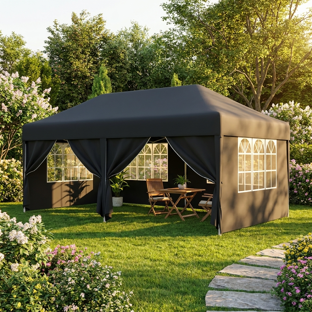 Erhöhter Faltpavillon Spitzdach-Optik – Höhenverstellbar, Wasserdicht