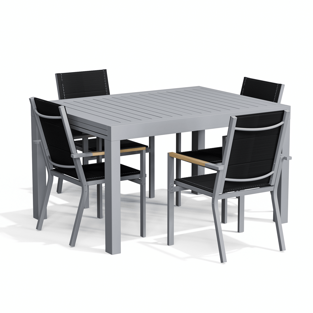 Balkonmöbel Set ausziehbar – Tisch 81–163 cm mit 2 oder 4 Armlehnstühlen, Aluminium, 3 Farben - Yardwell