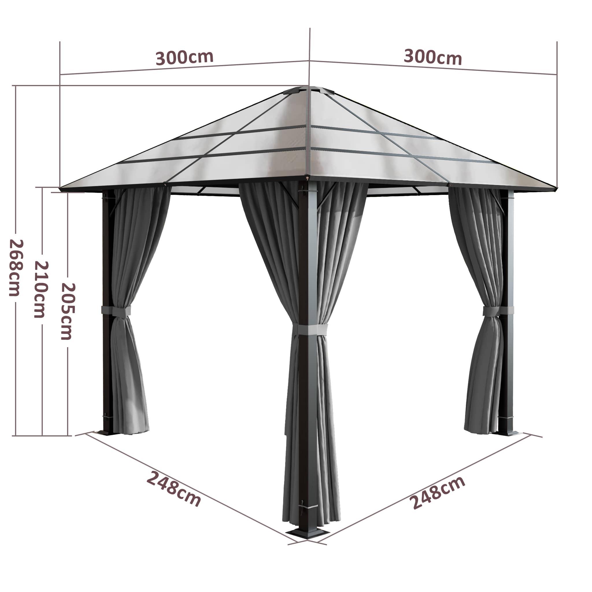 Yardwell Alu Gartenpavillon mit Hardtop 3x3 m/3x4 m
