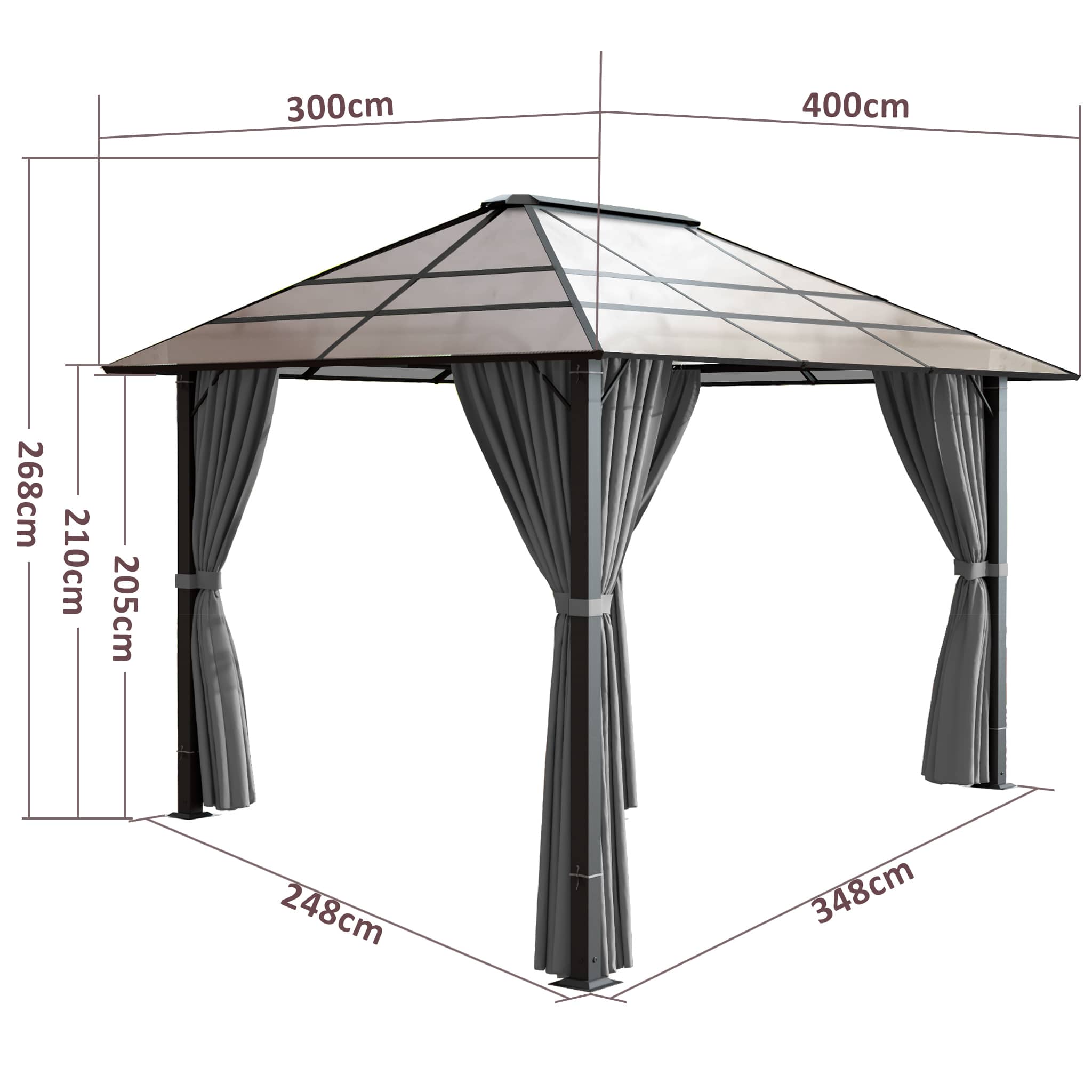 Yardwell Alu Gartenpavillon mit Hardtop 3x3 m/3x4 m
