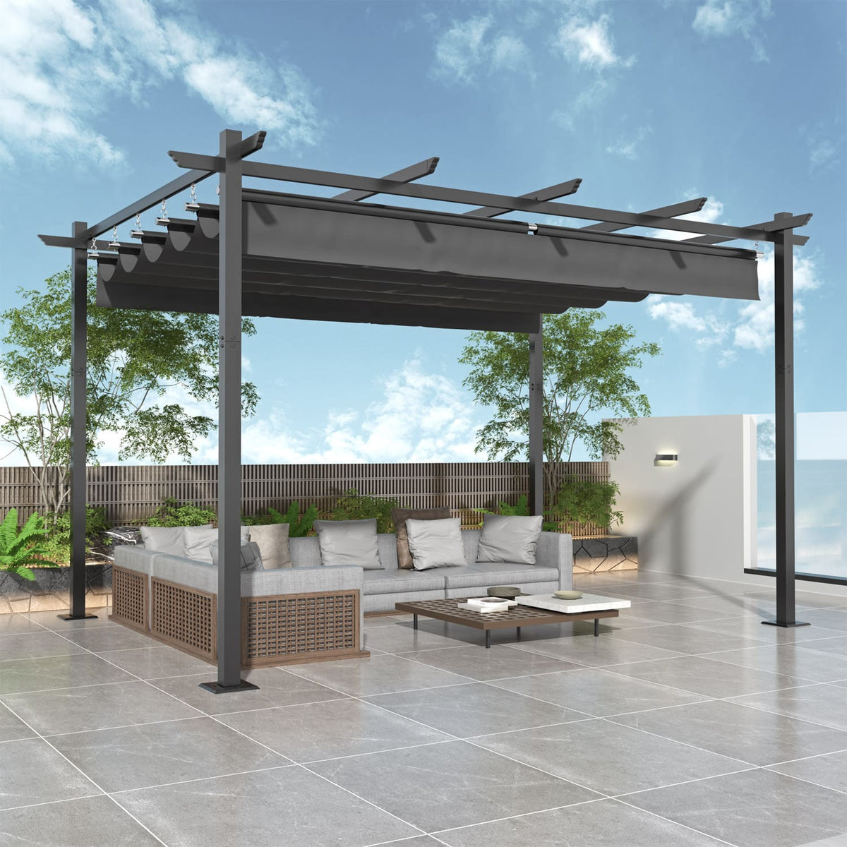 Yardwell Pergola Gartenpavillon mit einziehbarem Dach | 3x4m & 3x3m | Verstellbares Sonnendach | Wasserdicht & Stabil - Yardwell