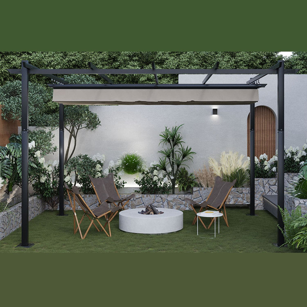 Yardwell Pergola Gartenpavillon mit einziehbarem Dach | 3x4m & 3x3m | Verstellbares Sonnendach | Wasserdicht & Stabil - Yardwell