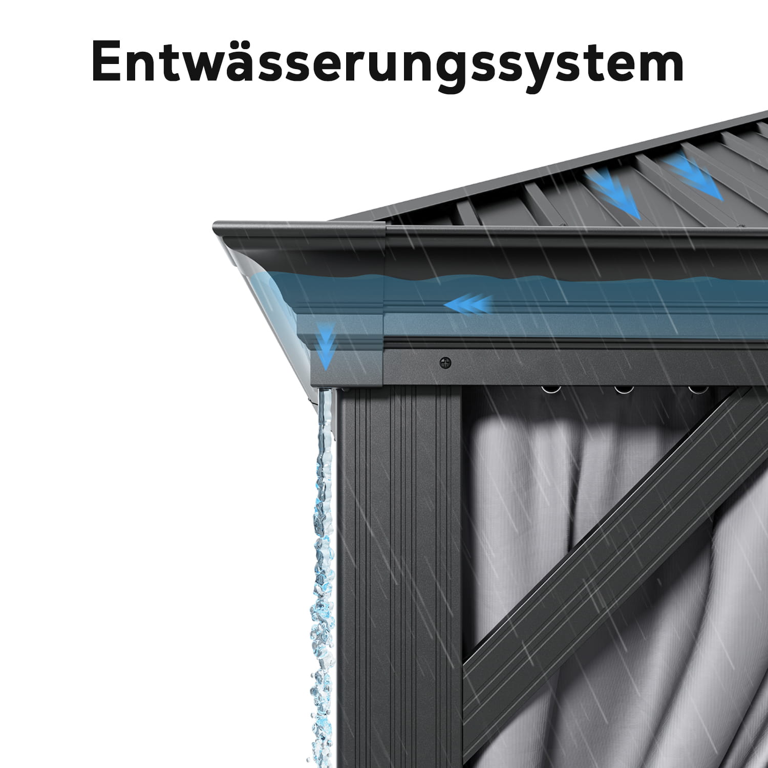 Yardwell Hardtop Pavillon mit Stahldach, 3.65X4.85m, Gartenpavillon mit Seitenwand und Moskitonetz