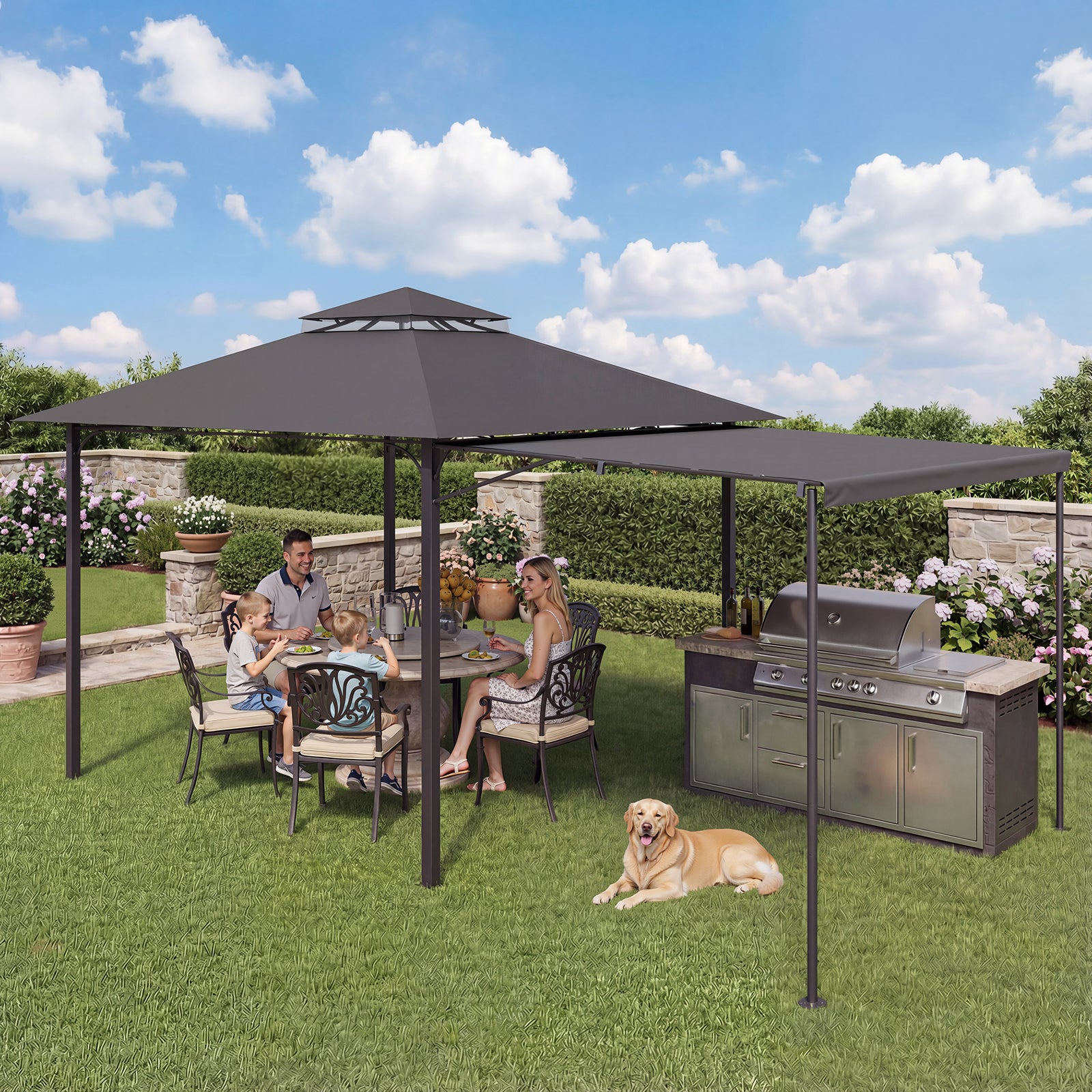 3x3 Gartenpavillon mit 3x3 Markise