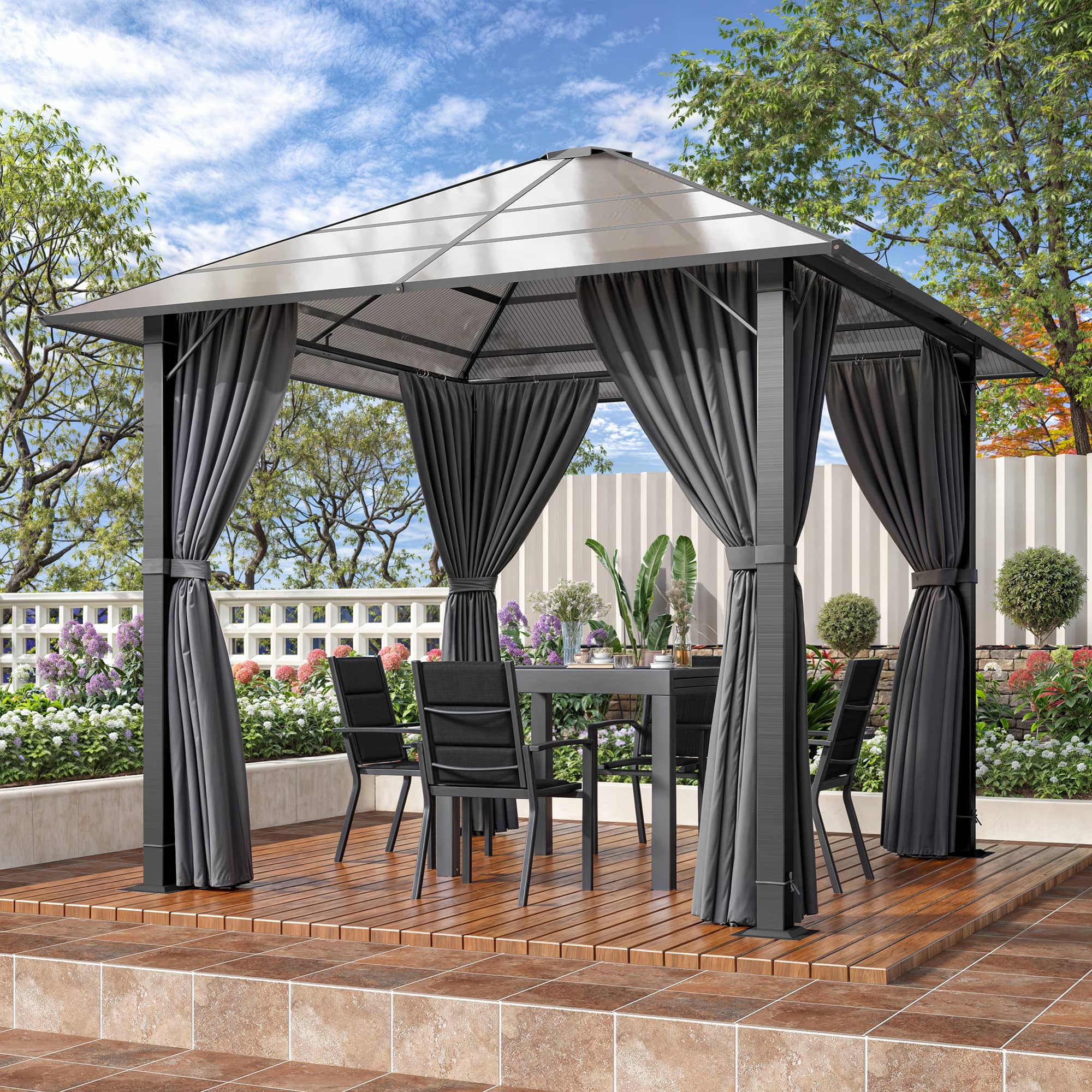 Yardwell Alu Gartenpavillon mit Hardtop 3x3 m/3x4 m