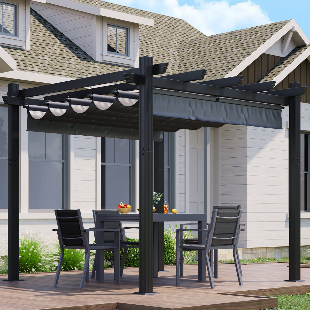 Yardwell Pergola Gartenpavillon mit einziehbarem Dach | 3x4m & 3x3m | Verstellbares Sonnendach | Wasserdicht & Stabil - Yardwell