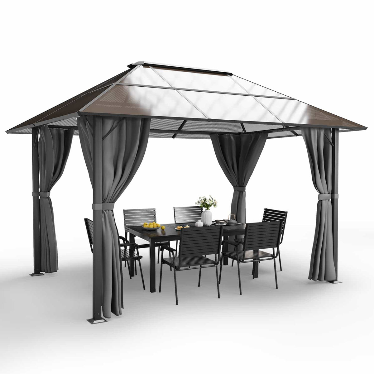 Yardwell Premium Hardtop Pavillon | Aluminium Dach & Gestell | 3x4m & 3x3m | Winterfest, Stabil & 100% Wasserdicht | Anthrazit - Yardwell