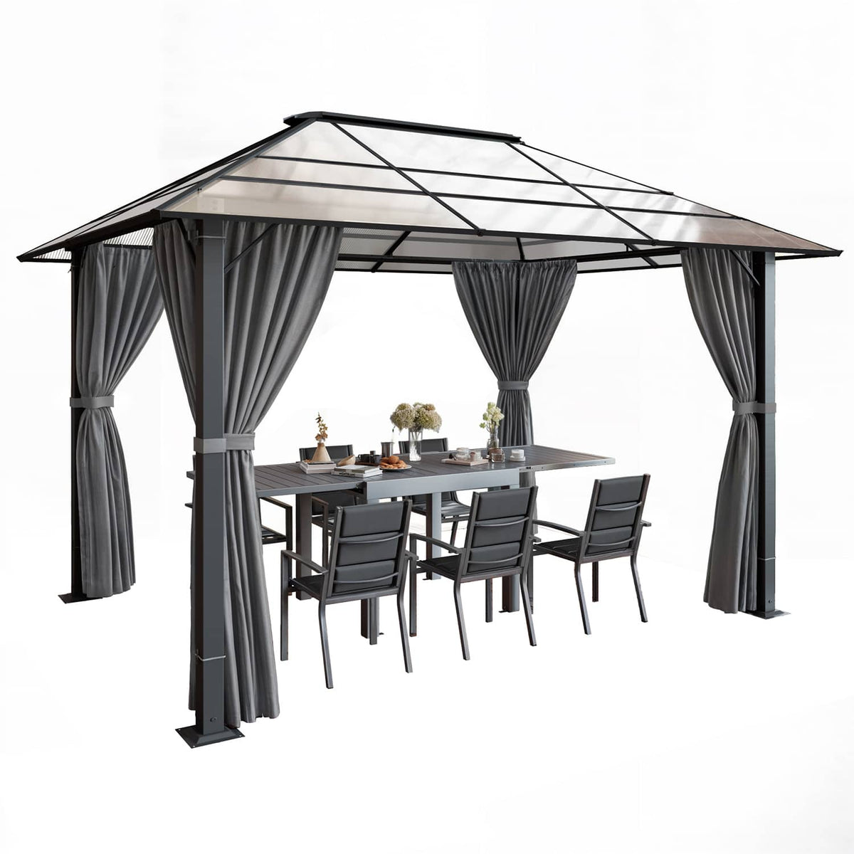 Yardwell Premium Hardtop Pavillon | Aluminium Dach & Gestell | 3x4m & 3x3m | Winterfest, Stabil & 100% Wasserdicht | Anthrazit - Yardwell