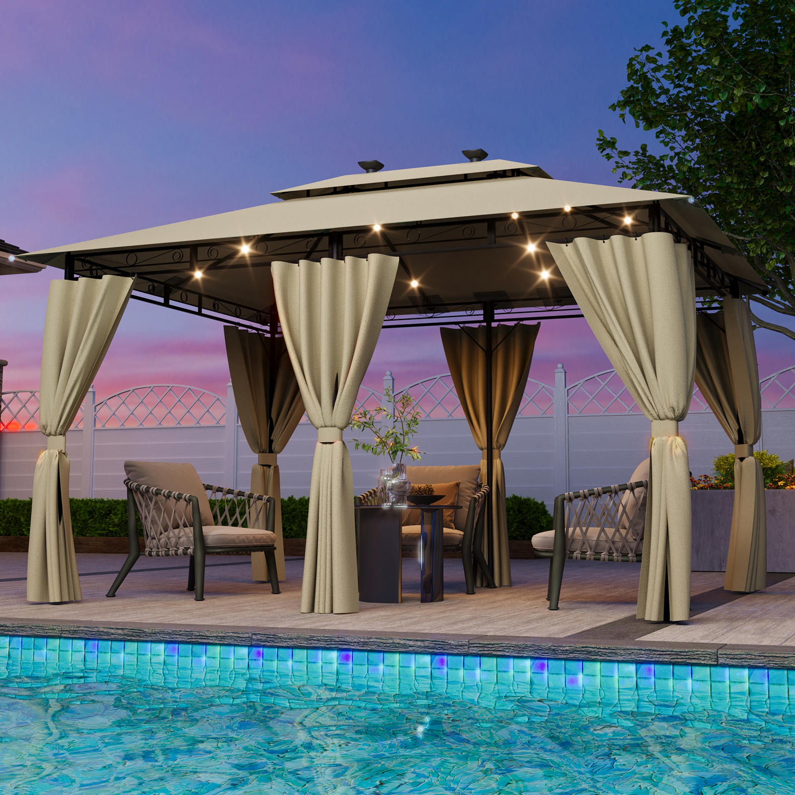 Gartenpavillon 3x3 / 3x4/3x6 mit Solar-Lichterketten