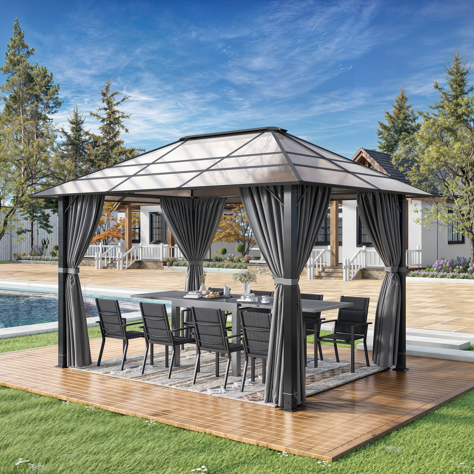 Yardwell Alu Gartenpavillon mit Hardtop 3x3 m/3x4 m