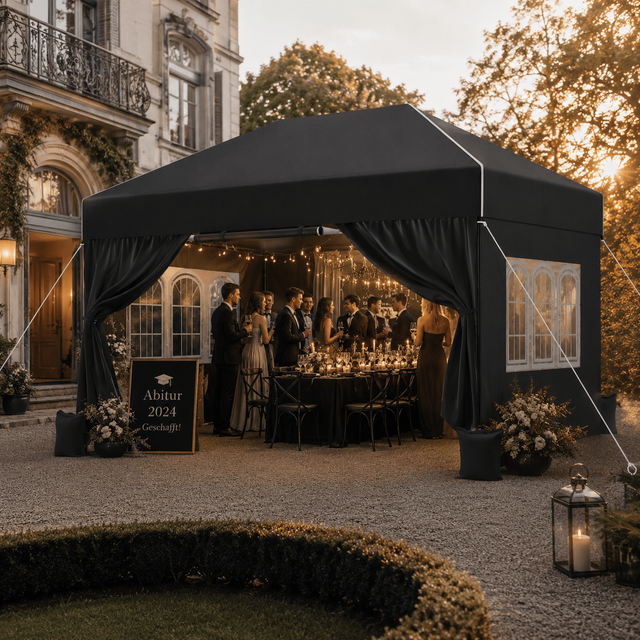 Spitzdach - Faltpavillon Schwarz – Höhenverstellbare Beine, Wasserdicht, 3 Größen - Yardwell