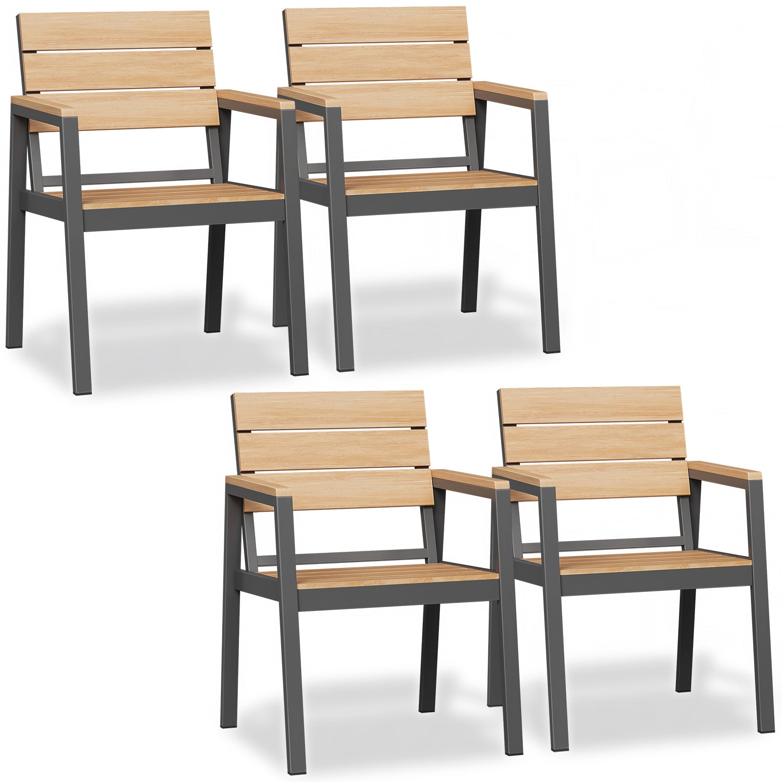 Metallstuhl in Holzoptik – platzsparend unter den Tisch schiebbar