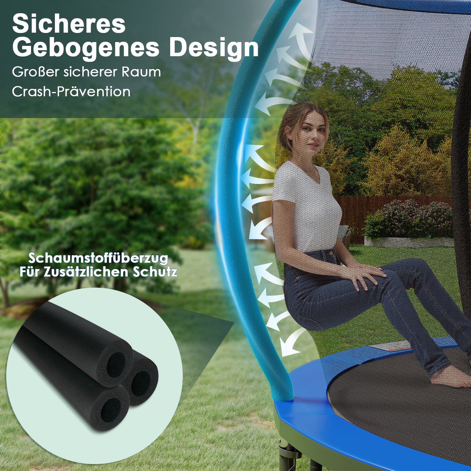 Trampoline mit Sicherheitsnetz und Leiter, Ø 244-427cm