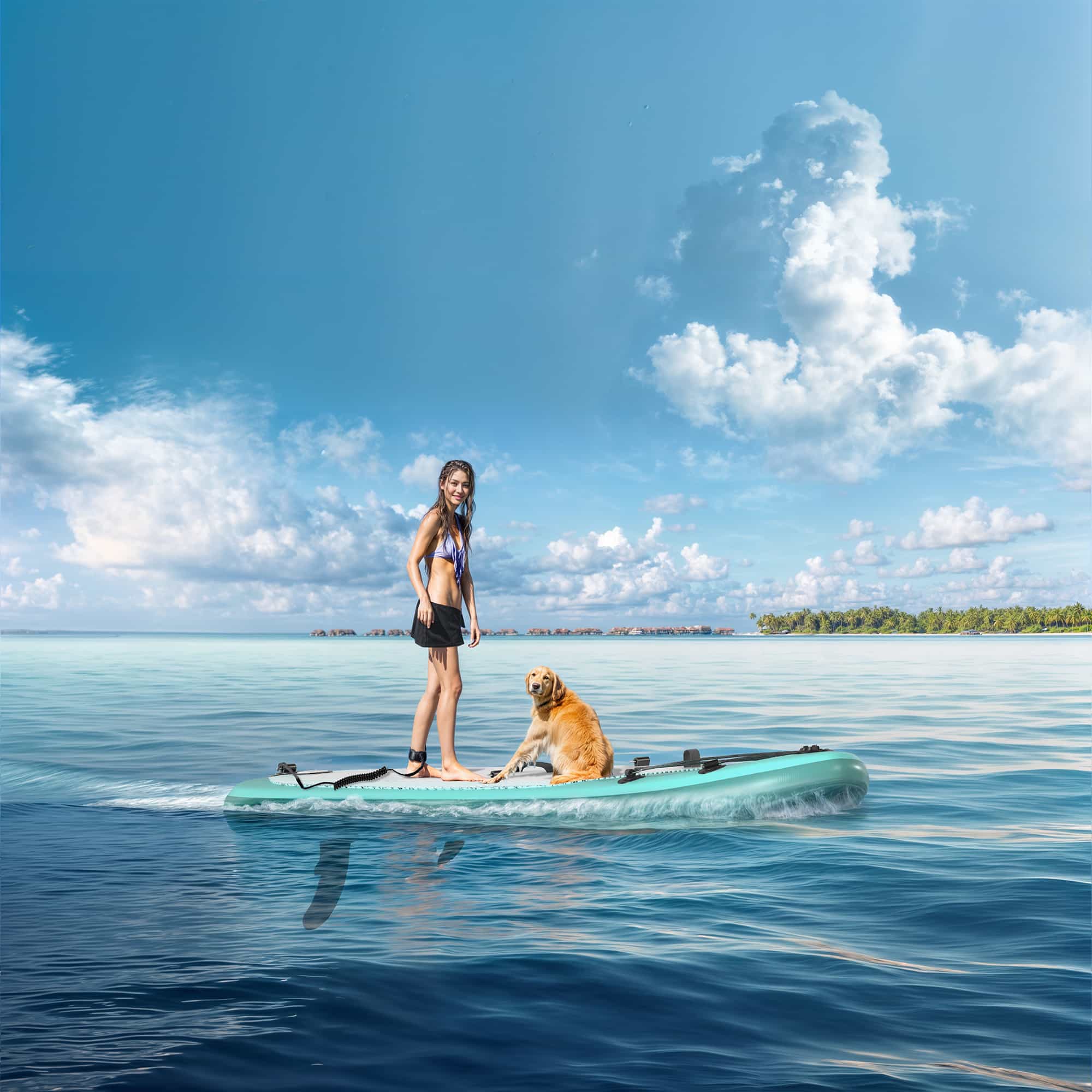 Yardwell Aufblasbares Stand Up Paddle Board Mit Kajaksitz und verstellbarem Schlagbrett, Bis 160kg