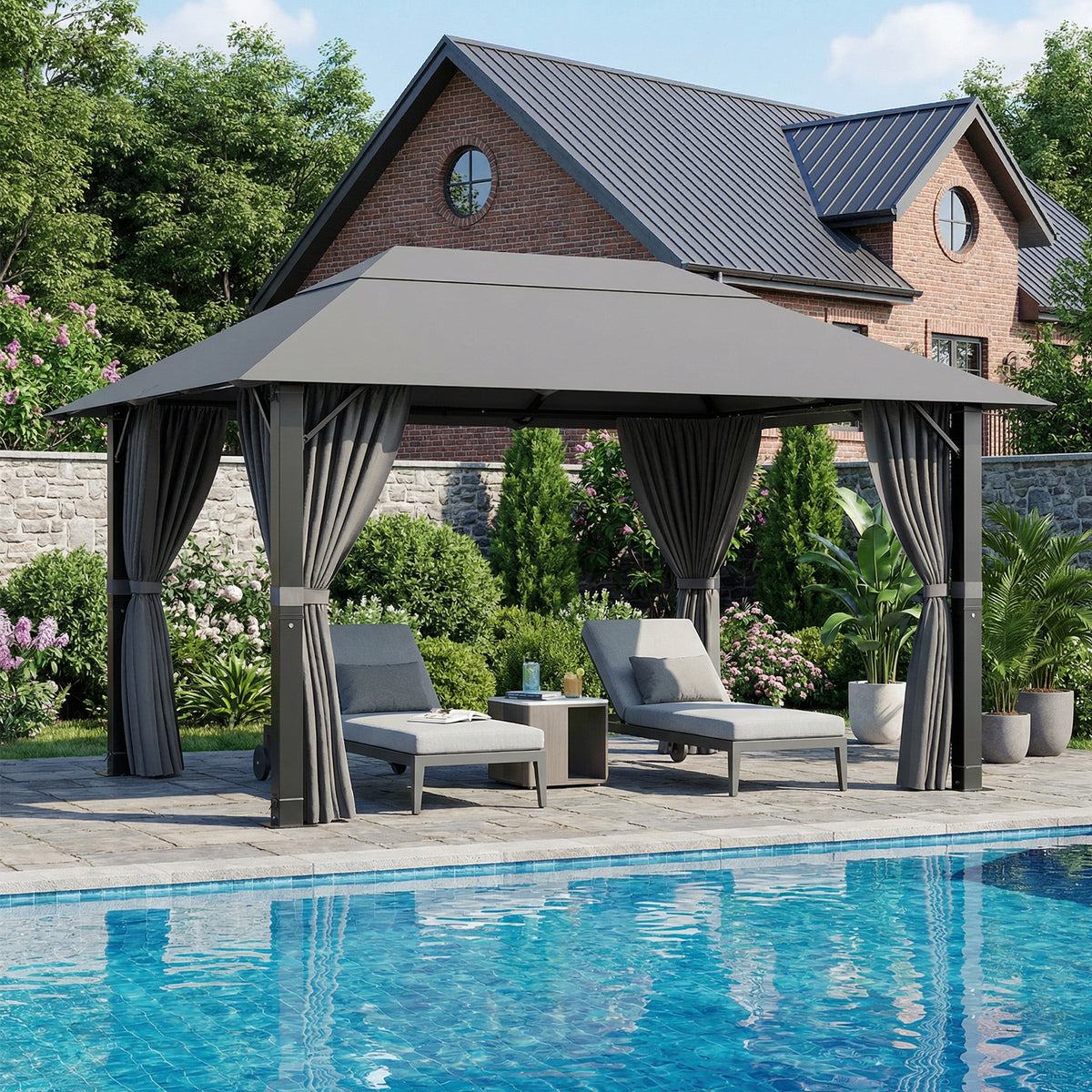 Yardwell Alu - Gartenpavillon 3x3m & 3x4m | Rostfreies Aluminiumgestell | 100% Wasserdicht & Stabil | Modernes Design - Yardwell