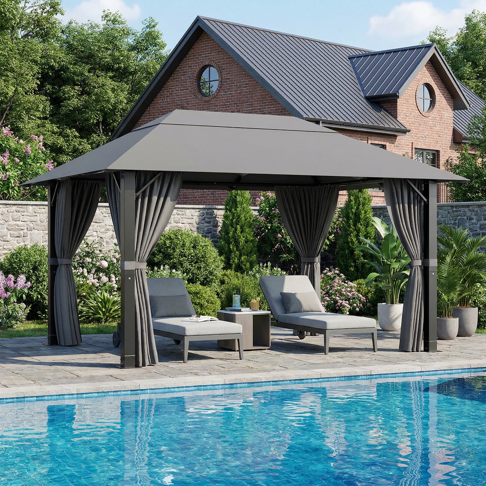 Yardwell Alu-Gartenpavillon 3x3m & 3x4m | Rostfreies Aluminiumgestell | 100% Wasserdicht & Stabil | Modernes Design