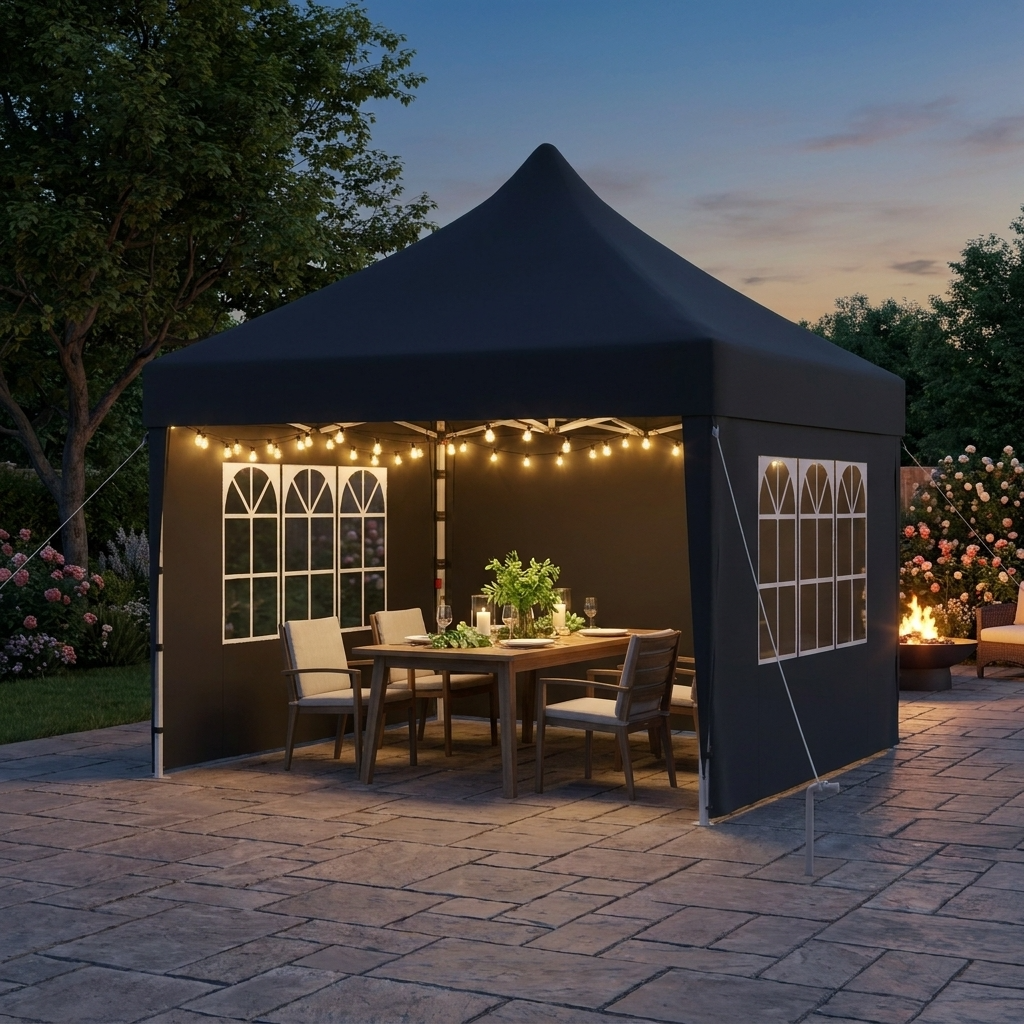 Erhöhter Faltpavillon Spitzdach-Optik – Höhenverstellbar, Wasserdicht