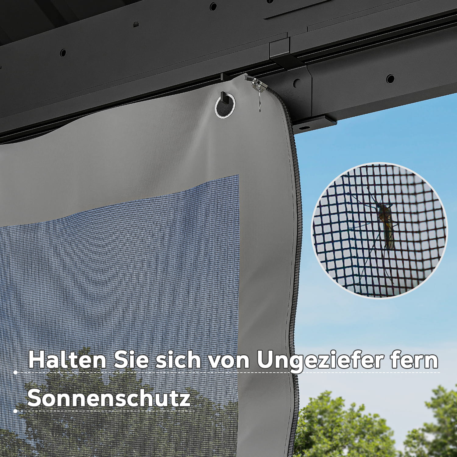Yardwell Hardtop Pavillon mit Stahldach, 3.65X4.85m, Gartenpavillon mit Seitenwand und Moskitonetz
