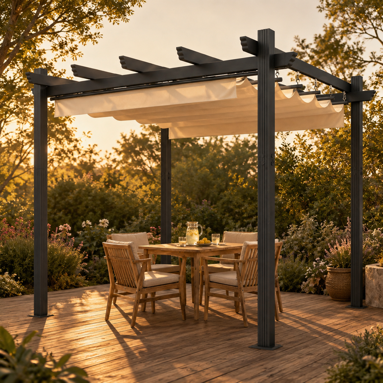 Yardwell Pergola Gartenpavillon mit einziehbarem Dach | 3x4m & 3x3m | Verstellbares Sonnendach | Wasserdicht & Stabil