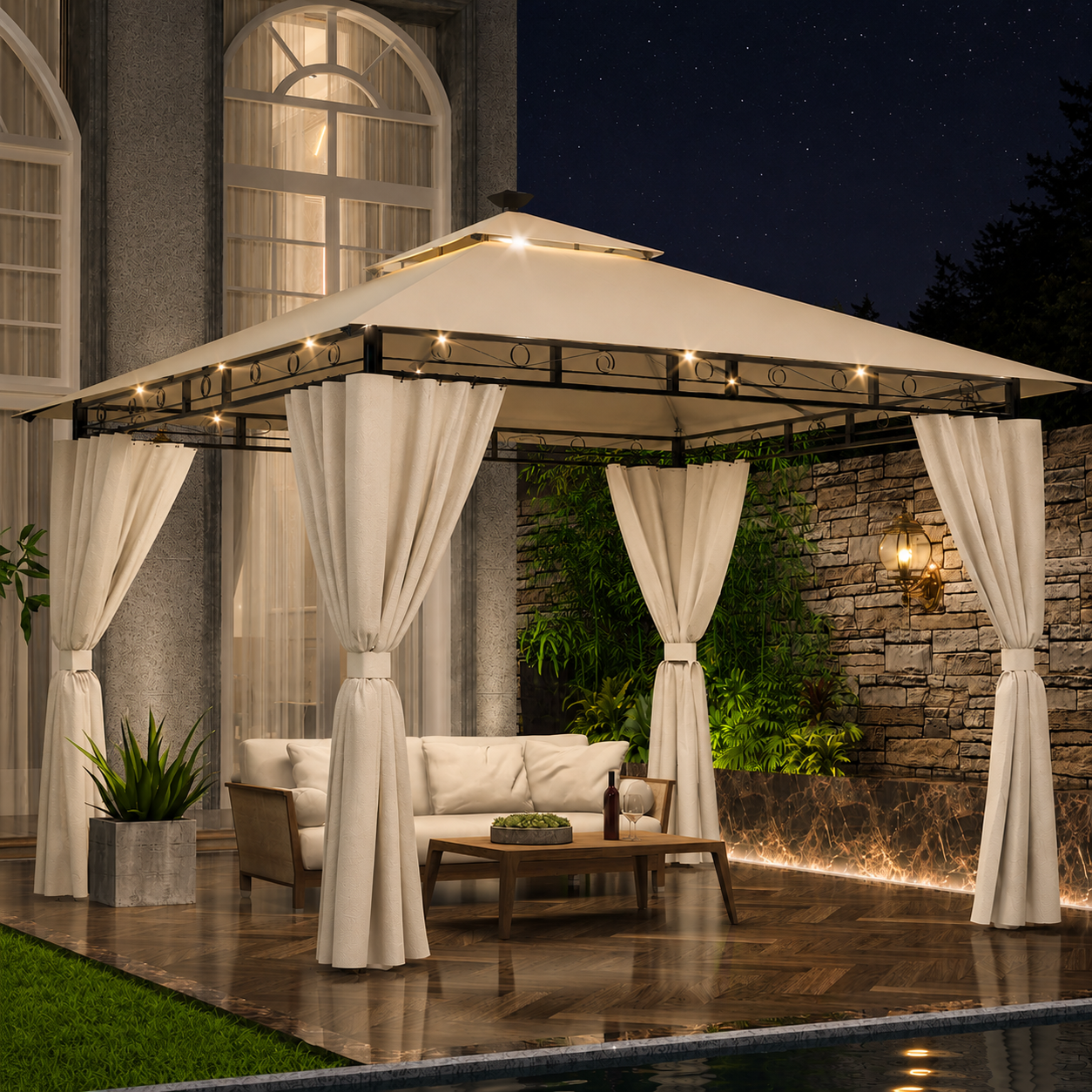 Yardwell Luxus Gartenpavillon mit LED-Beleuchtung | Wasserdicht, Stabil & Winterfest | 3x3m & 3x4m
