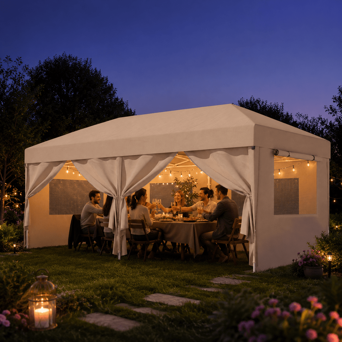 Faltpavillon mit Moskitofenstern – Wasserdicht, UV - Schutz, mit Netz - Seitenwänden - Yardwell